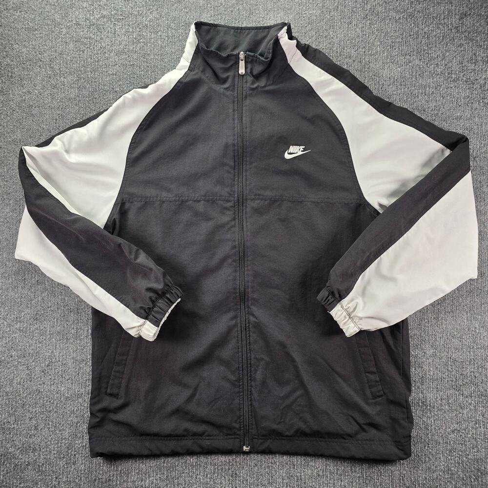 Nike Track Jacket Mens XL Black White Y2K Full Zip Pockets Warm Up Lined